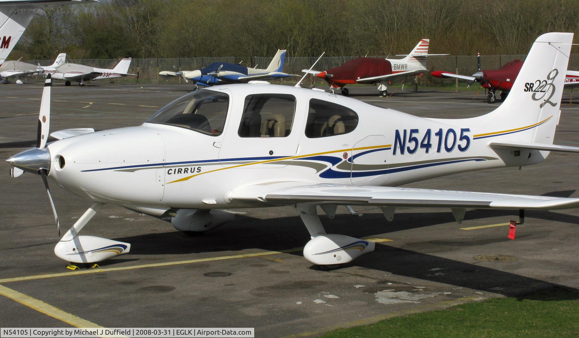 N54105, 2004 Cirrus SR22 G2 C/N 1139, Cirrus SR22 based at Leeds-Bradford seen visiting Blackbushe on 31st March 2008
