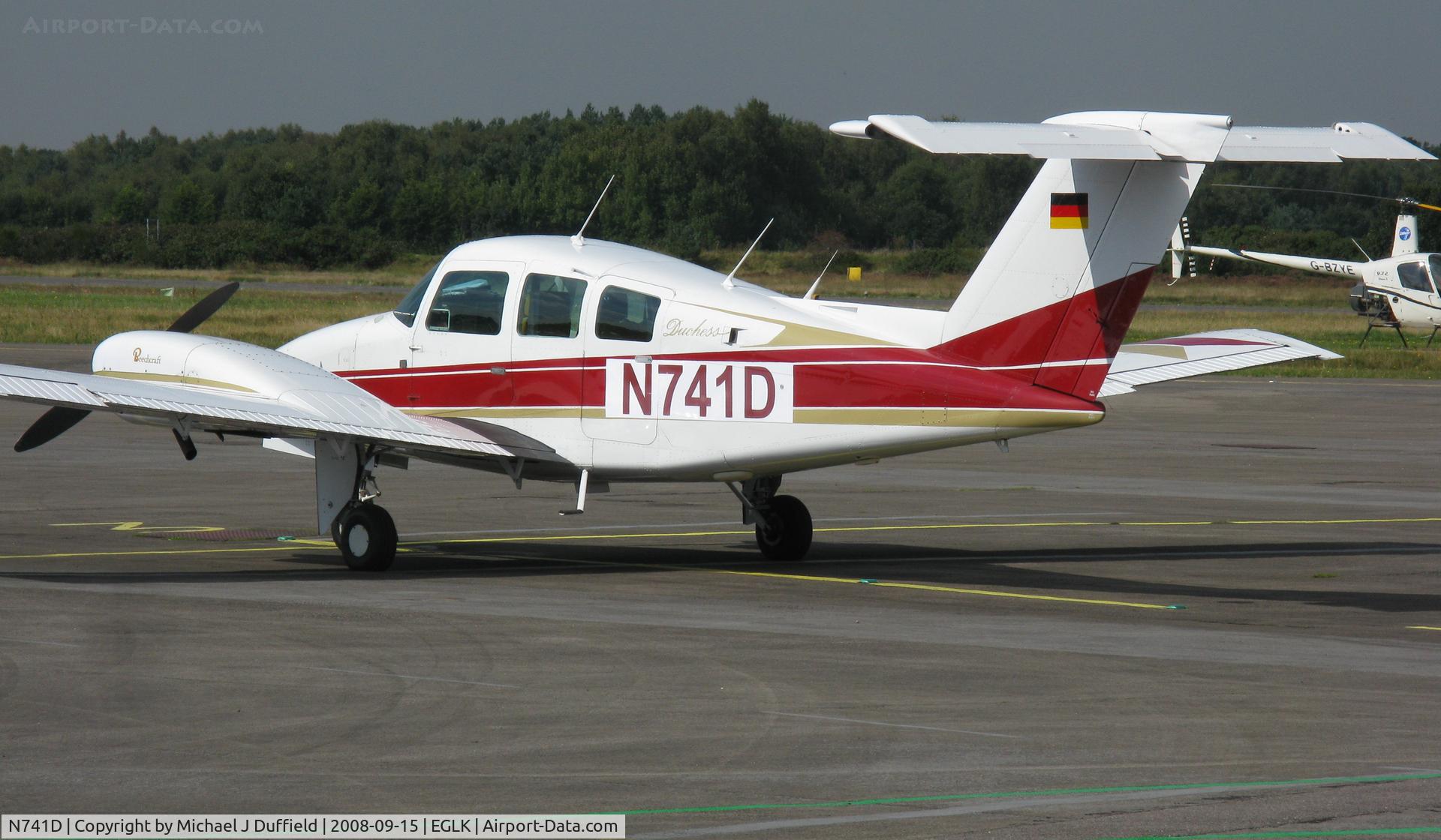 N741D, 1981 Beechcraft 76 Duchess C/N ME-398, N-reg Duchess seen at Blackbushe on 15th September 2008 still wearing the German flag on the tail, ex-D-GEWU