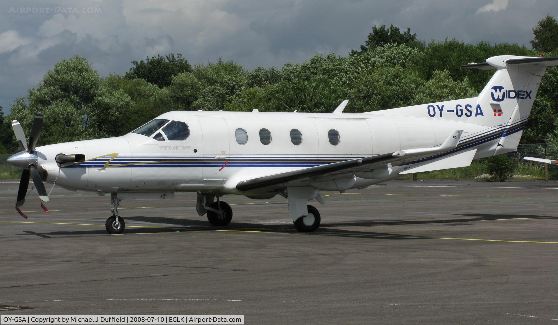 OY-GSA, 2001 Pilatus PC-12/45 C/N 421, Danish PC-12 seen visiting Blackbushe during the Farnborough Airshow, 10th July 2008