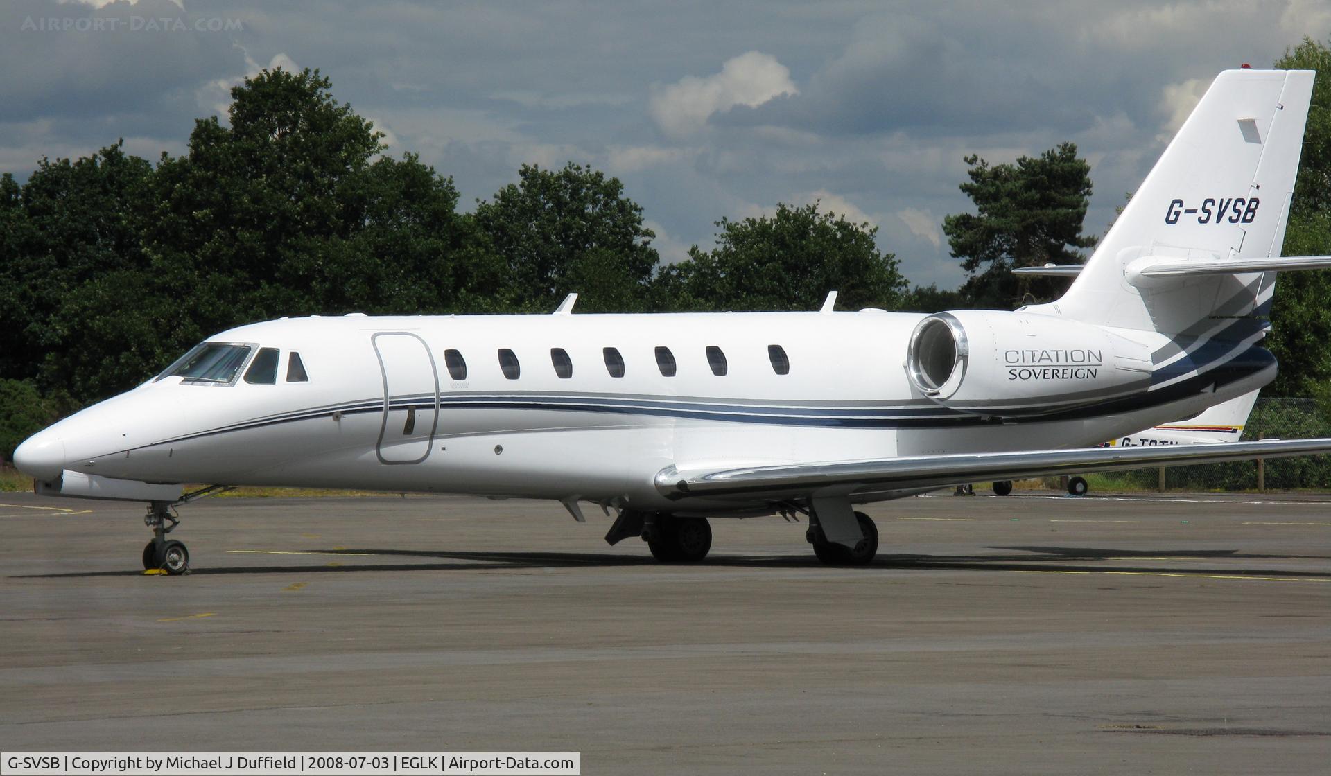 G-SVSB, 2006 Cessna 680 Citation Sovereign C/N 680-0094, Cessna 680 Sovereign G-SVSB dominates the main ramp of Blackbushe Airport on 3rd July 2008