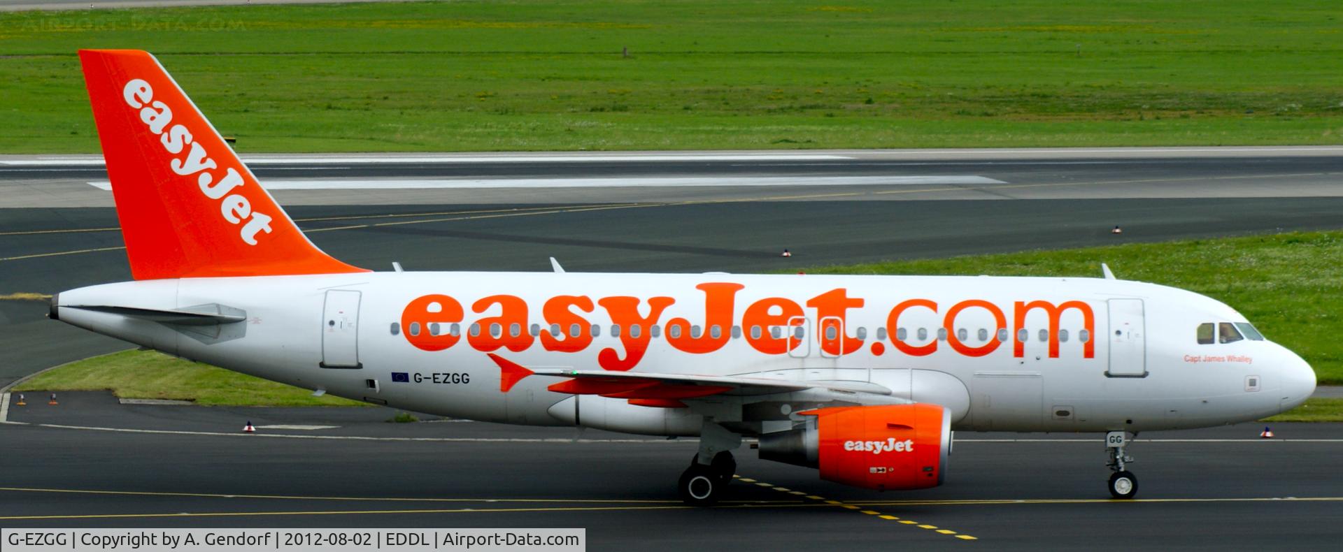 G-EZGG, 2011 Airbus A319-111 C/N 4640, Easy Jet, is shown here on the taxiway for departure at Düsseldorf Int´l (EDDL)