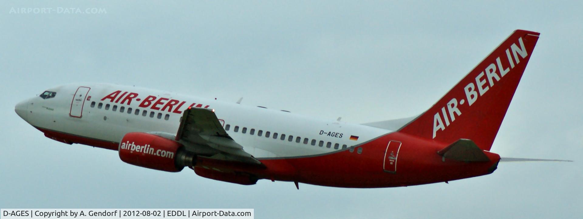 D-AGES, 1998 Boeing 737-75B C/N 28108, Germania (Air Berlin cs.), seen here during climb out at Düsseldorf Int´l (EDDL)