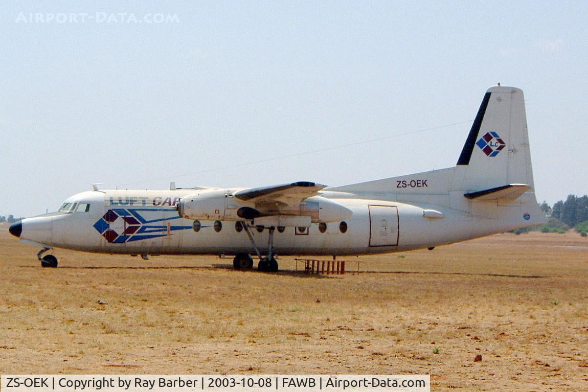 ZS-OEK, 1960 Fokker F-27-300 Friendship C/N 10161, Fokker F-27-300M Friendship [10161] (Luft Cargo) Pretoria-Wonderboom~ZS 08/10/2003. Minus engines has been parked here since nose wheel collapsed.