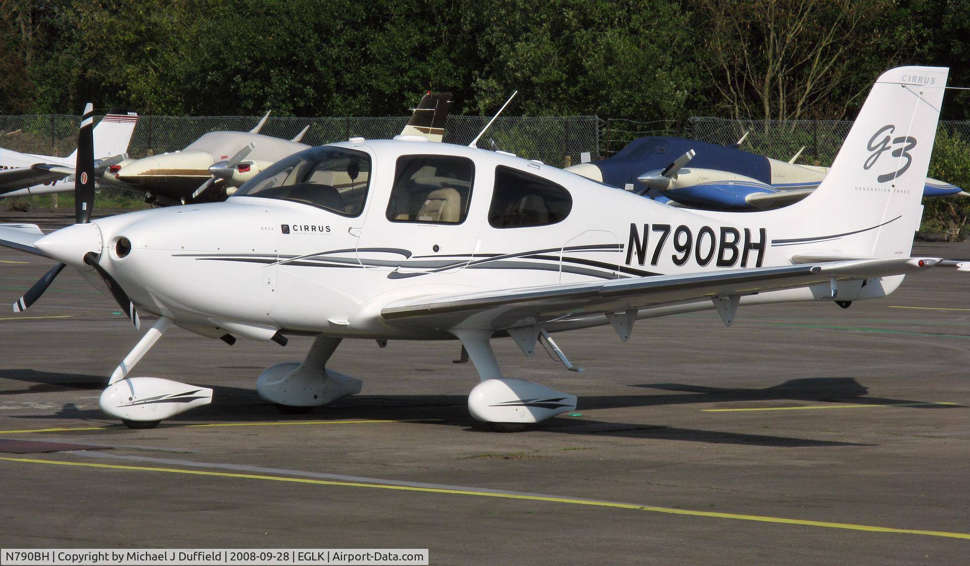 N790BH, 2008 Cirrus SR22 G3 C/N 2964, Second Cirrus to carry this registration, this SR-22 G3 is seen at Blackbushe on 28th September 2008