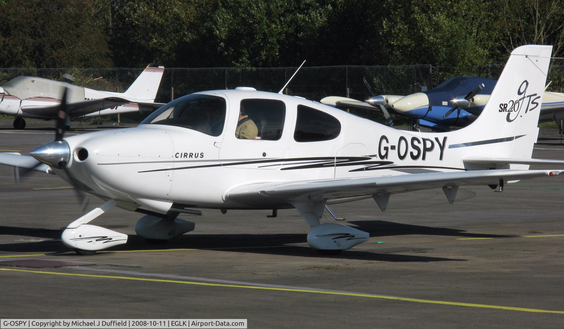 G-OSPY, 2005 Cirrus SR20 GTS C/N 1546, Cirrus SR-20 G-OSPY seen preparing for departure from Blackbushe on 11th October 2008
