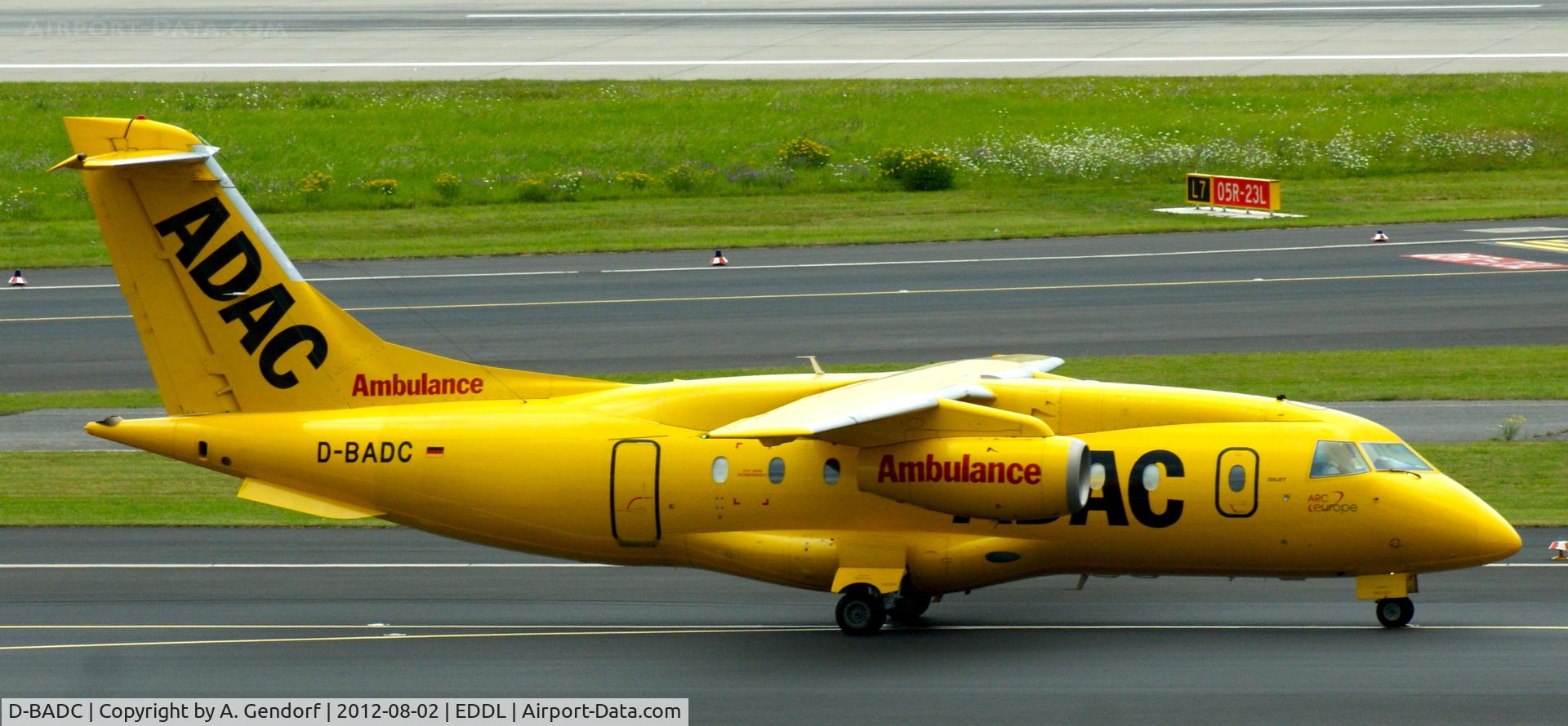 D-BADC, 2003 Dornier Do328JET C/N 3216, ADAC Luftrettung, on the taxiway at Düsseldorf Int´l (EDDL)
