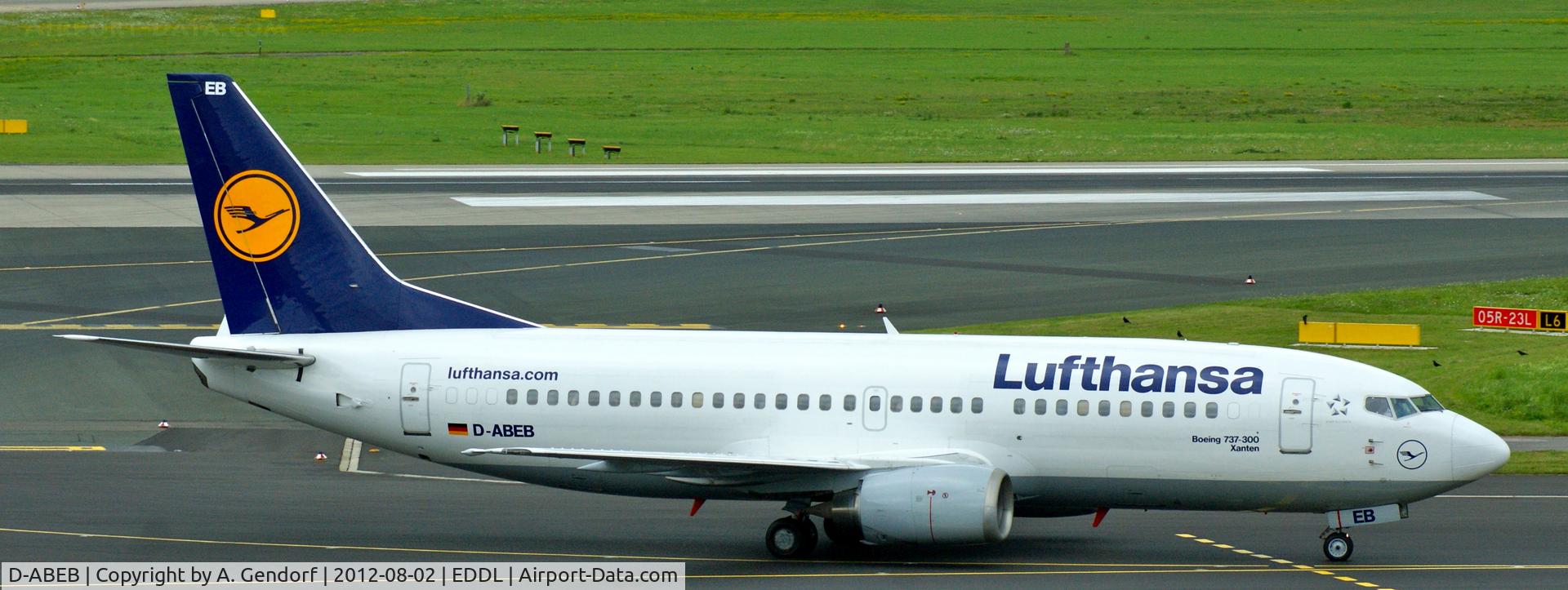 D-ABEB, 1991 Boeing 737-330 C/N 25148, Lufthansa, is taxiing to the gate after landing at Düsseldorf Int´l (EDDL)