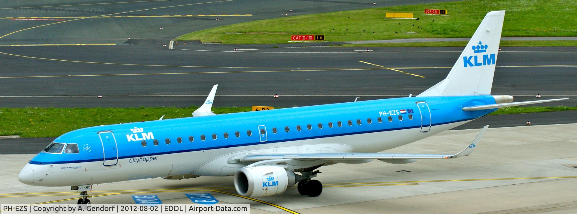 PH-EZS, 2010 Embraer 190LR (ERJ-190-100LR) C/N 19000380, KLM Cityhopper, seen here taxiing to the gate at Düsseldorf Int´l (EDDL)