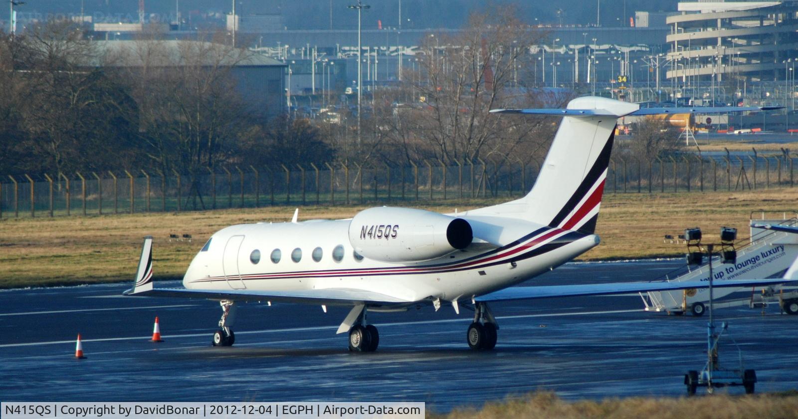 N415QS, 2005 Gulfstream Aerospace GIV-X (G450) C/N 4014, Sitting on Block 30 (Remote parking) on a misty winters day in Edinburgh