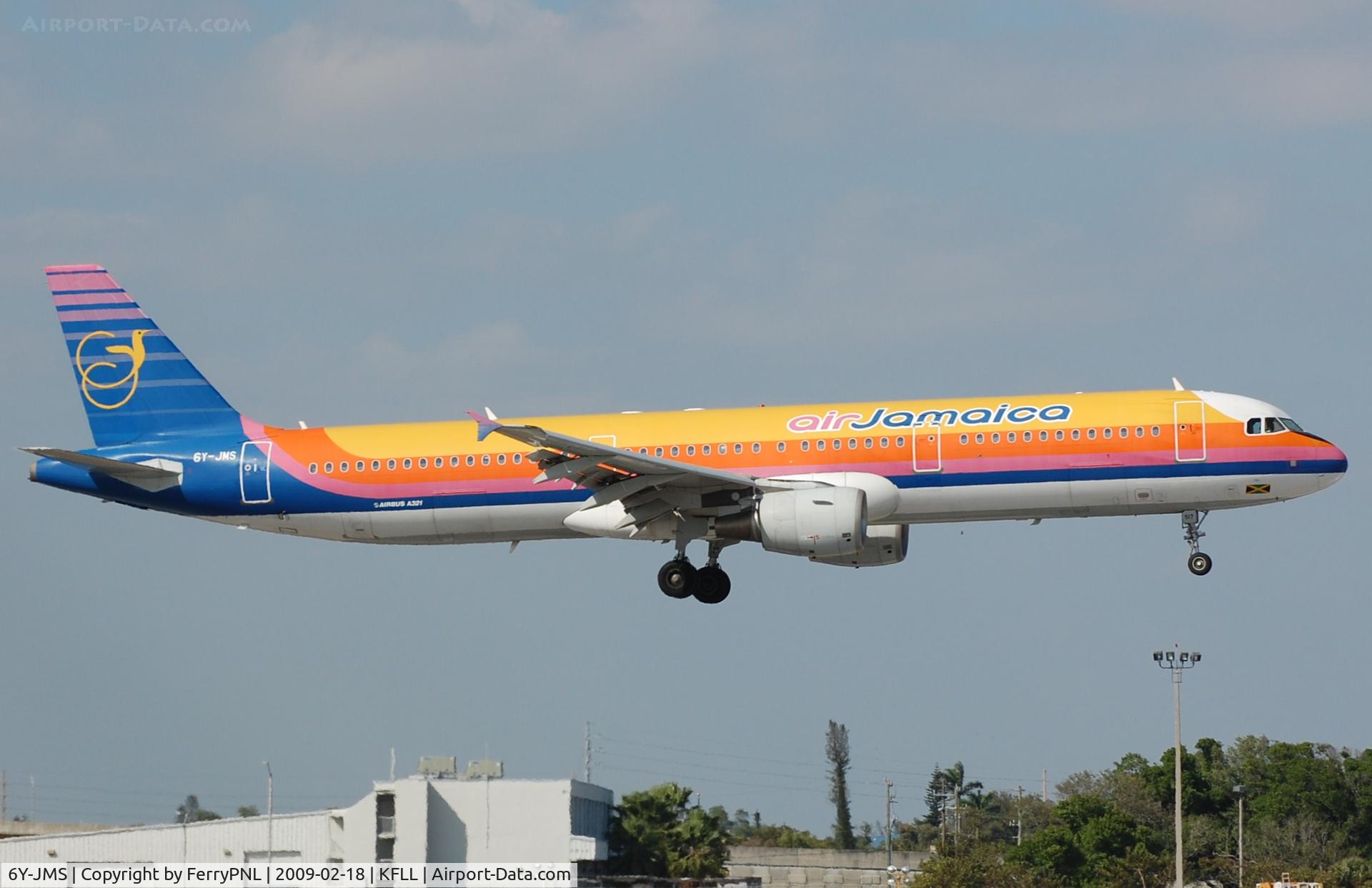 6Y-JMS, 2003 Airbus A321-211 C/N 1966, A321 6Y-JMS arriving in FLL