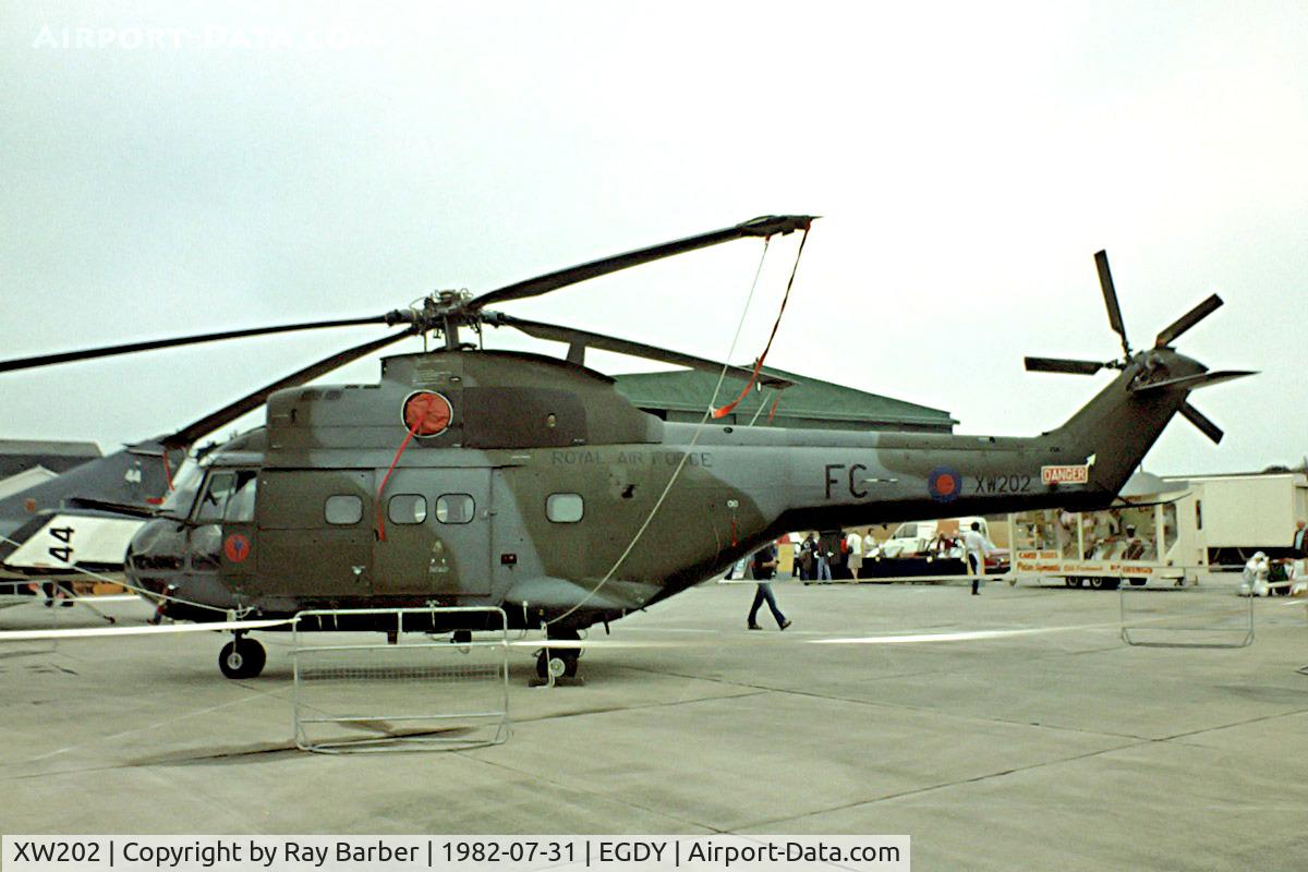 XW202, 1971 Westland Puma HC.1 C/N 1061/F9749, Aerospatiale SA.330 Puma HC.1 [1061] (RAF) RNAS Yeovilton~G 31/07/1982. Image taken from a slide.