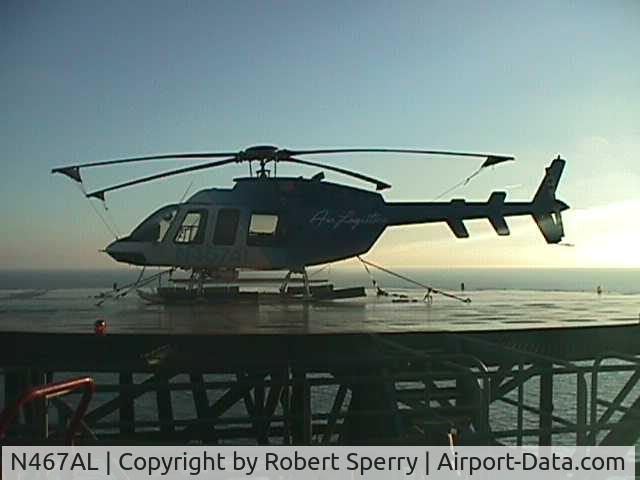 N467AL, 1997 Bell 407 C/N 53190, N467Al Tied down Offshore in the Gulf of Mexico