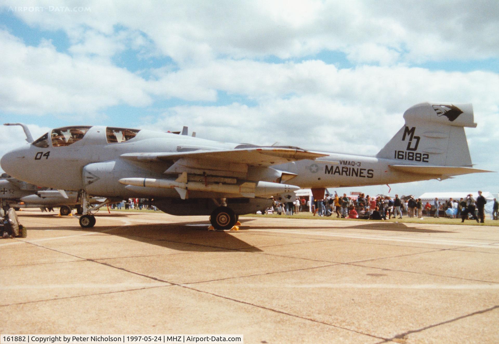 161882, Grumman EA-6B Prowler C/N P-105, EA-6B Prowler, callsign Dog 23, of US Marines Squadron VMAQ-3 on display at the 1997 RAF Mildenhall Air Fete.