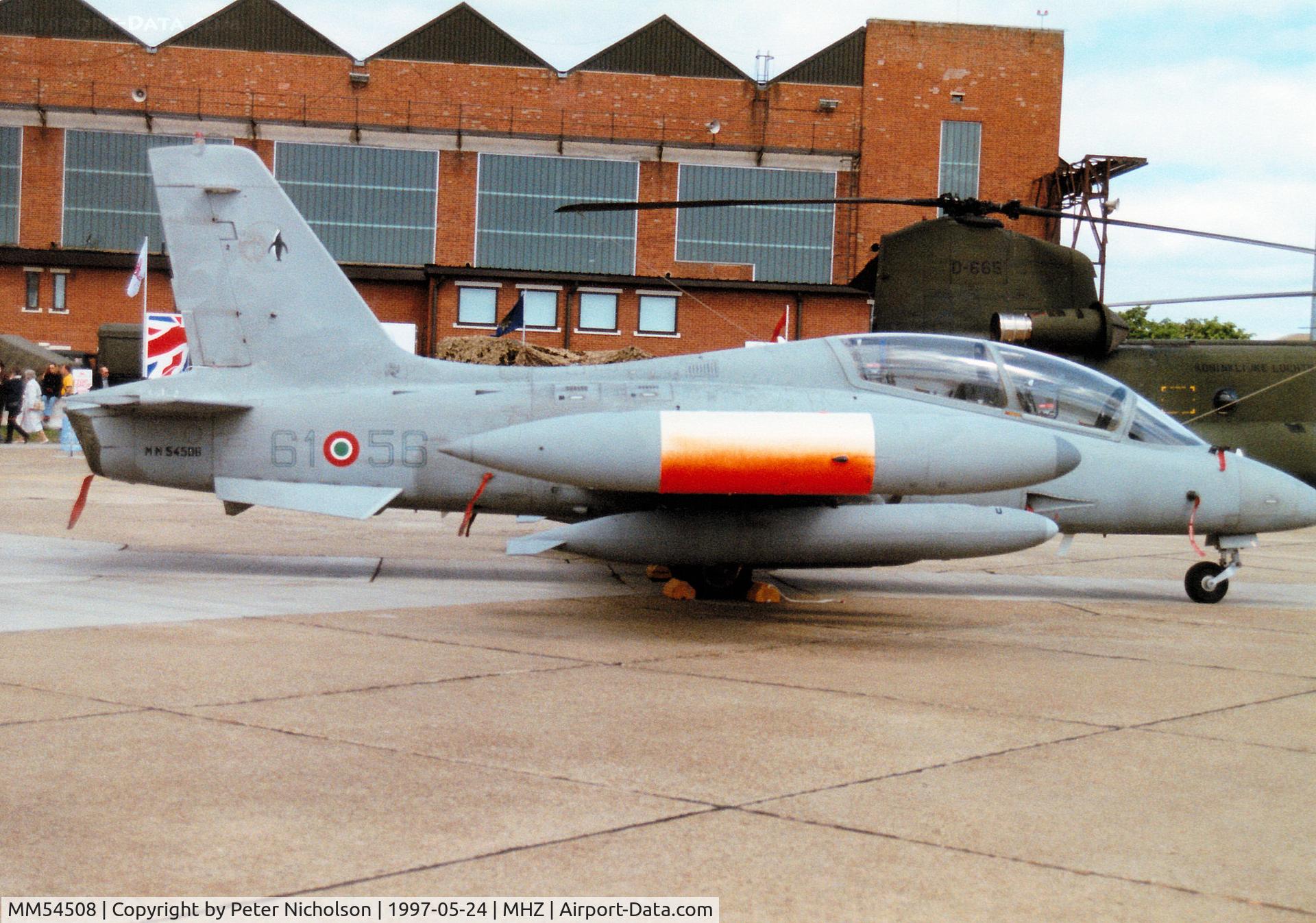 MM54508, Aermacchi MB-339A C/N 6722/117/AA056, MB-339A, callsign India 4550, of the Italian Air Force's 61 Stormo on display at the 1997 RAF Mildenhall Air Fete.