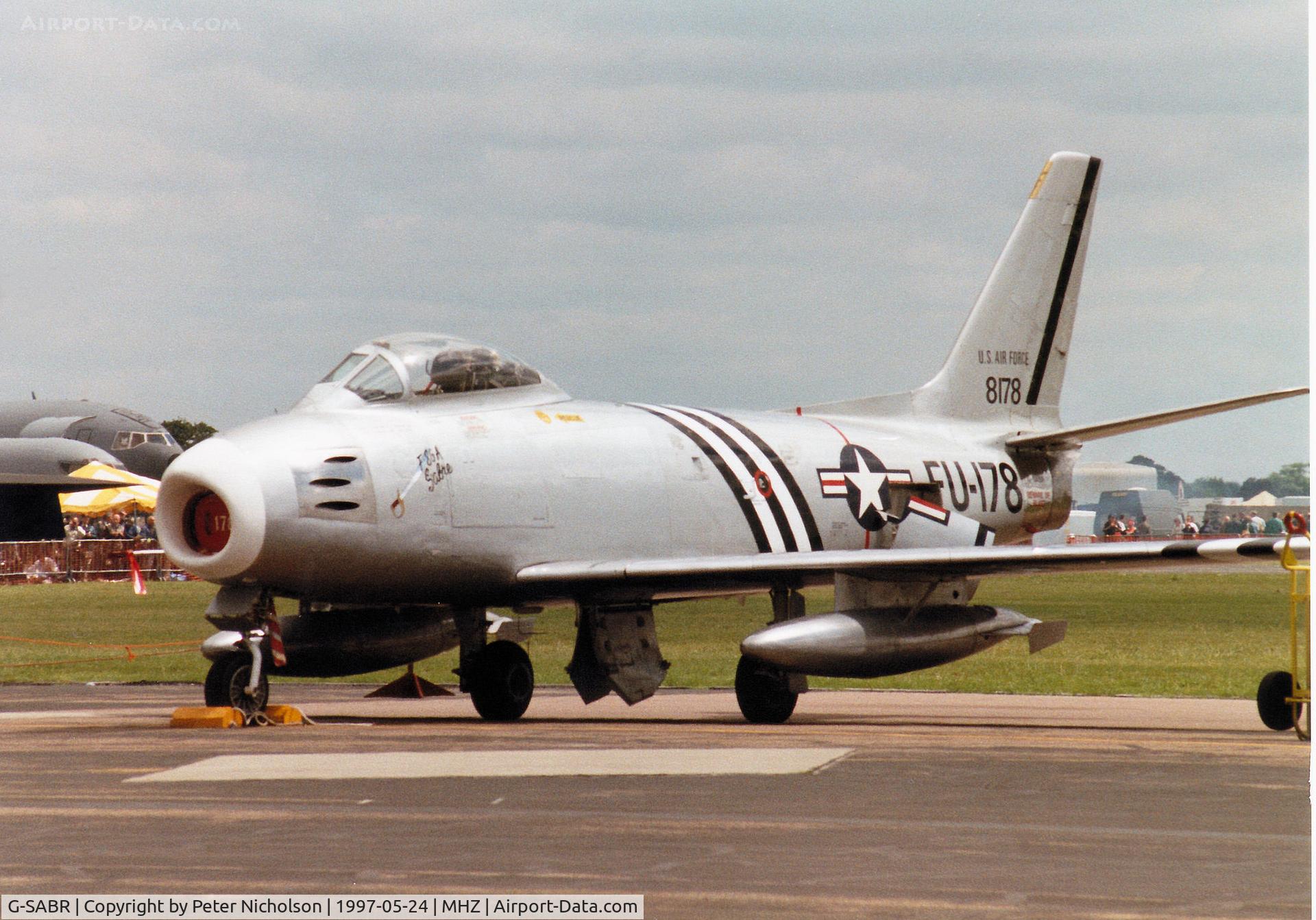 G-SABR, 1948 North American F-86A Sabre C/N 151-083 (151-43547), F-86A Sabre 48-0178 on the flight-line at the 1997 RAF Mildenhall Air Fete.