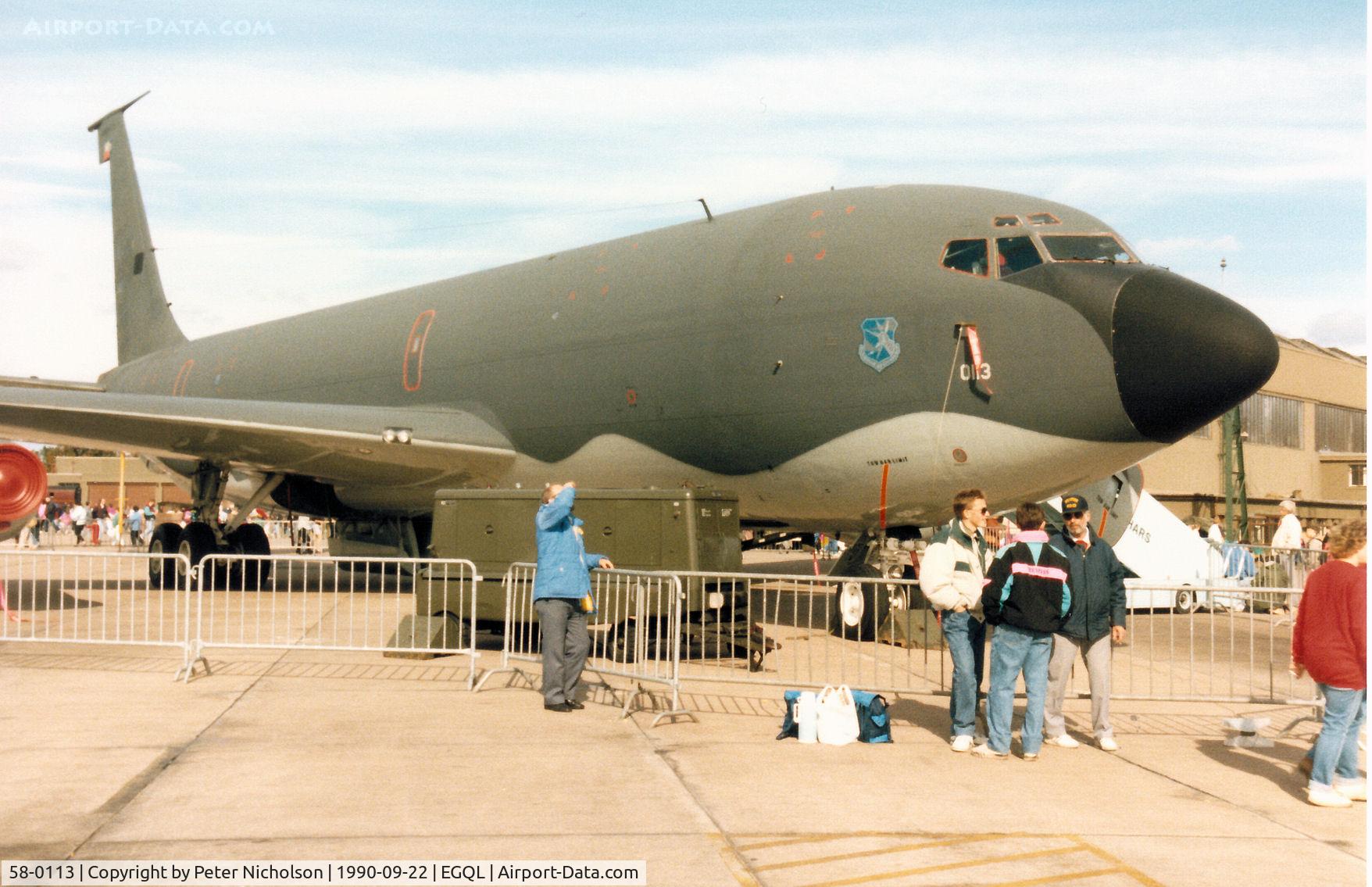 58-0113, 1958 Boeing KC-135R Stratotanker C/N 17858, KC-135A Stratotanker of 917th Air Refuelling Squadron/96th Bomb Wing at Dyess AFB on display at the 1990 RAF Leuchars Airshow.