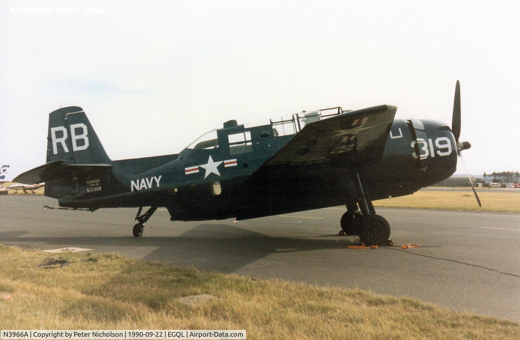 N3966A, 1945 Grumman TBM-3 Avenger C/N 53319, TBM-3 Avenger 53319 on display at the 1990 RAF Leuchars Airshow.