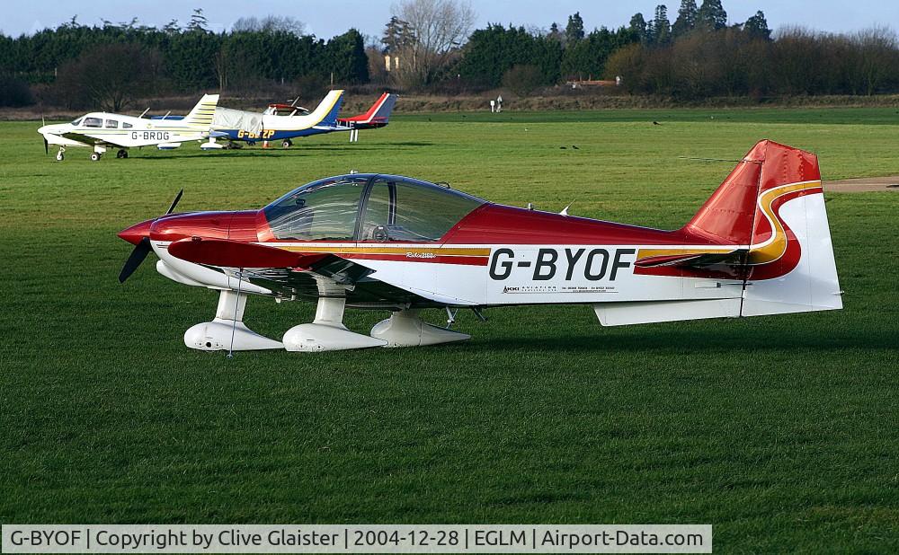 G-BYOF, 1999 Robin R-2160i Alpha Sport Alpha Sport C/N 337, G-BYOF > G-COVD > G-PSFG - Originally owned to, Mistral Aviation Ltd in July 1999 as G-BYOF and currently owned to, Lifeskills Ltd since July 2002 as G-BYOF. To G-COVD November 2005.