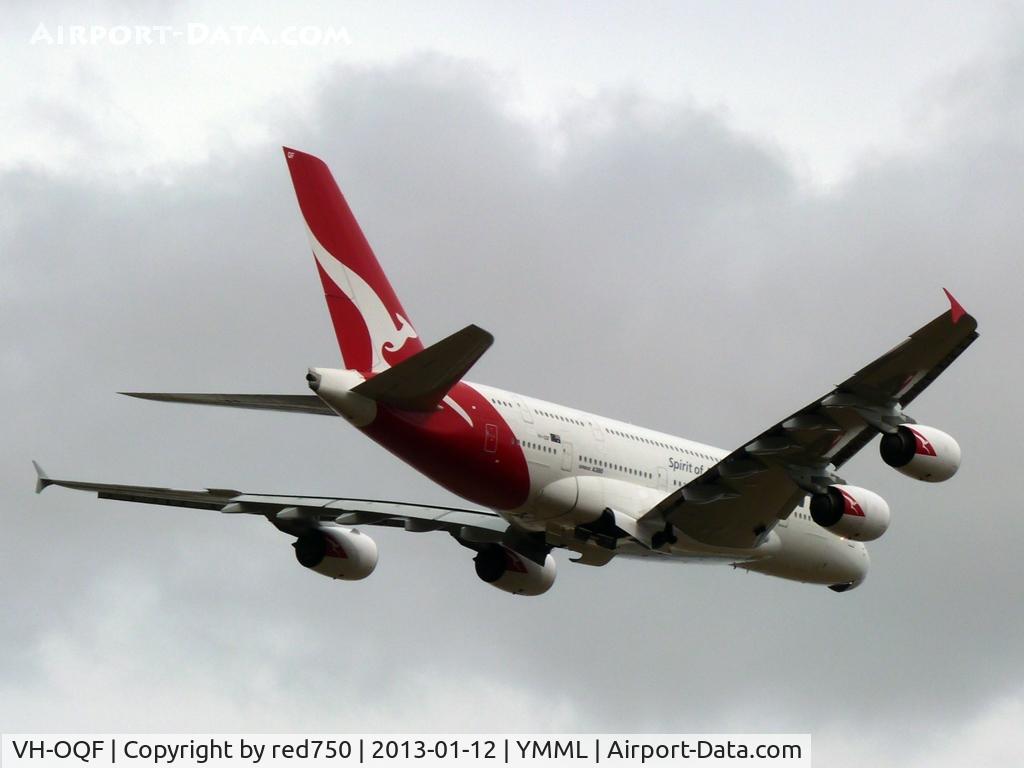 VH-OQF, 2009 Airbus A380-842 C/N 029, VH-OQF departing Rwy 16, YMML