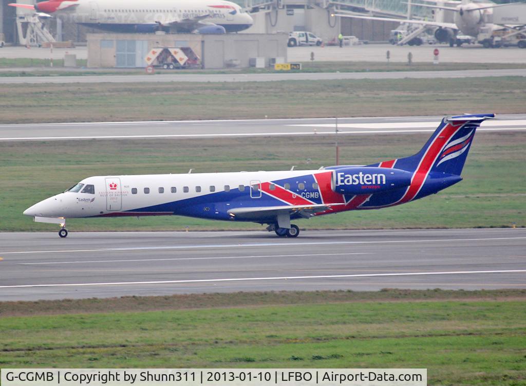 G-CGMB, 2000 Embraer ERJ-135ER (EMB-135ER) C/N 145189, Taxiing to the Terminal with special UK c/s... Used by Toulouse Football team this year