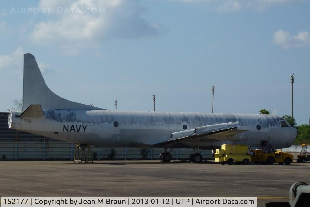 152177, Lockheed P-3A Orion C/N 185-5147, Ex USN, 2 P-3As were delivered to RTN to provide spare parts for RTNs fleet of Orions. Aircraft derelict at AB.