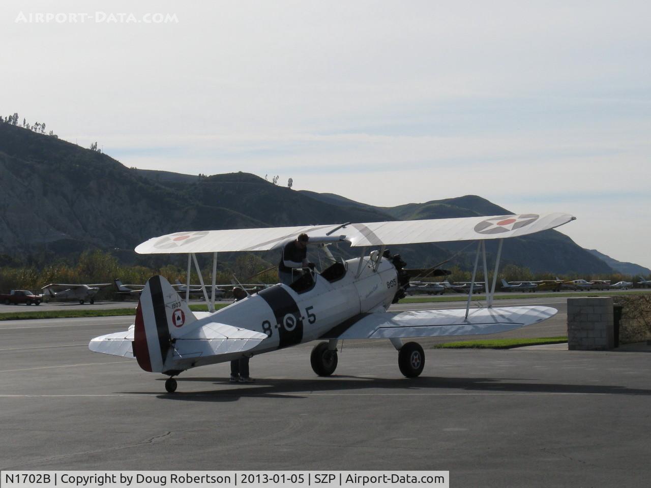 N1702B, 1942 Boeing PT-13D Kaydet (E75) C/N 75-5903, 1942 Boeing Stearman PT-13D 'Ruthies Doll', Continental W670 220 Hp radial, at refueling ramp