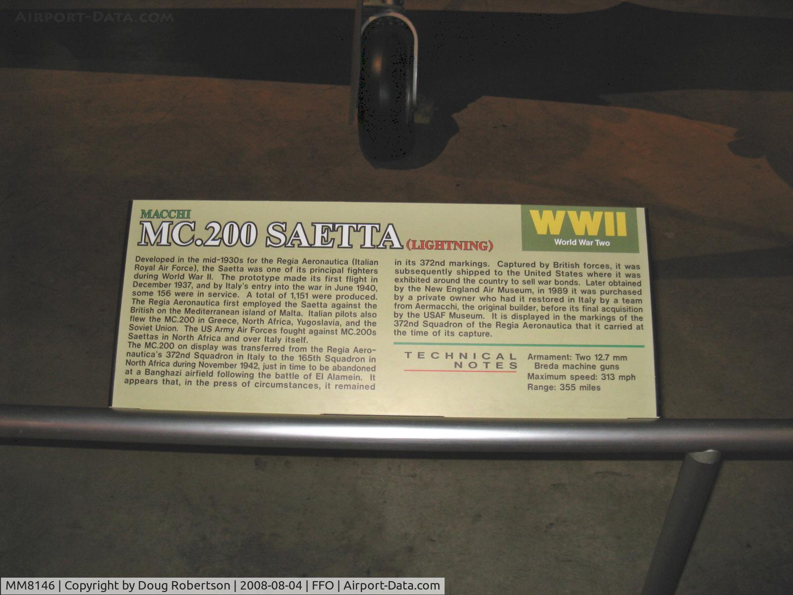 MM8146, Macchi MC.200 Saetta C/N 372, Macchi MC.200 SAETTA (Lightning) Italian radial engine WWII fighter, data