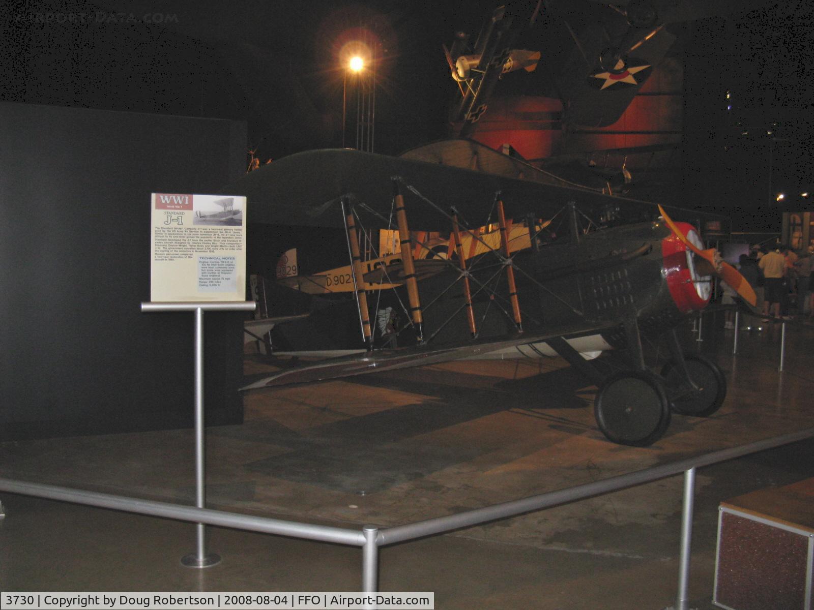 3730, SPAD S-VII C/N Not found 3730, Spad VII biplane. The Standard J-1 data display refers to the aircraft hanging above, and not on this photo in a dimly-lit area.