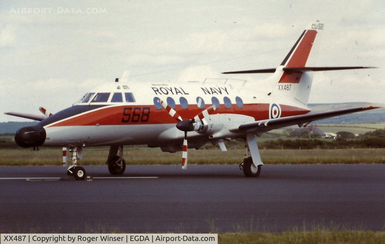 XX487, Scottish Aviation HP-137 Jetstream T.2 C/N 269, Coded 568/CU. Seen just after conversion from an ex-RAF Jetstream T.1 and operated by 750 NAS at RNAS Culdrose. On display at the  RAF Brawdy Air Day 1977, Pembrokeshire, Wales, UK. Became a ground instructional airframe at Barry Technical College, Wales 