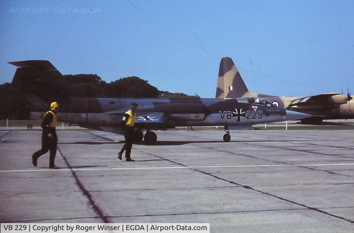 VB 229, 1964 Lockheed F-104G Starfighter C/N 683-7186, Marked VB+229/MARINE and operated by MFG2 (Naval Air Wing 2) of the West German Navy. On display at the RNAS Brawdy Naval Air Day 1969, Pembrokeshire, Wales, UK.