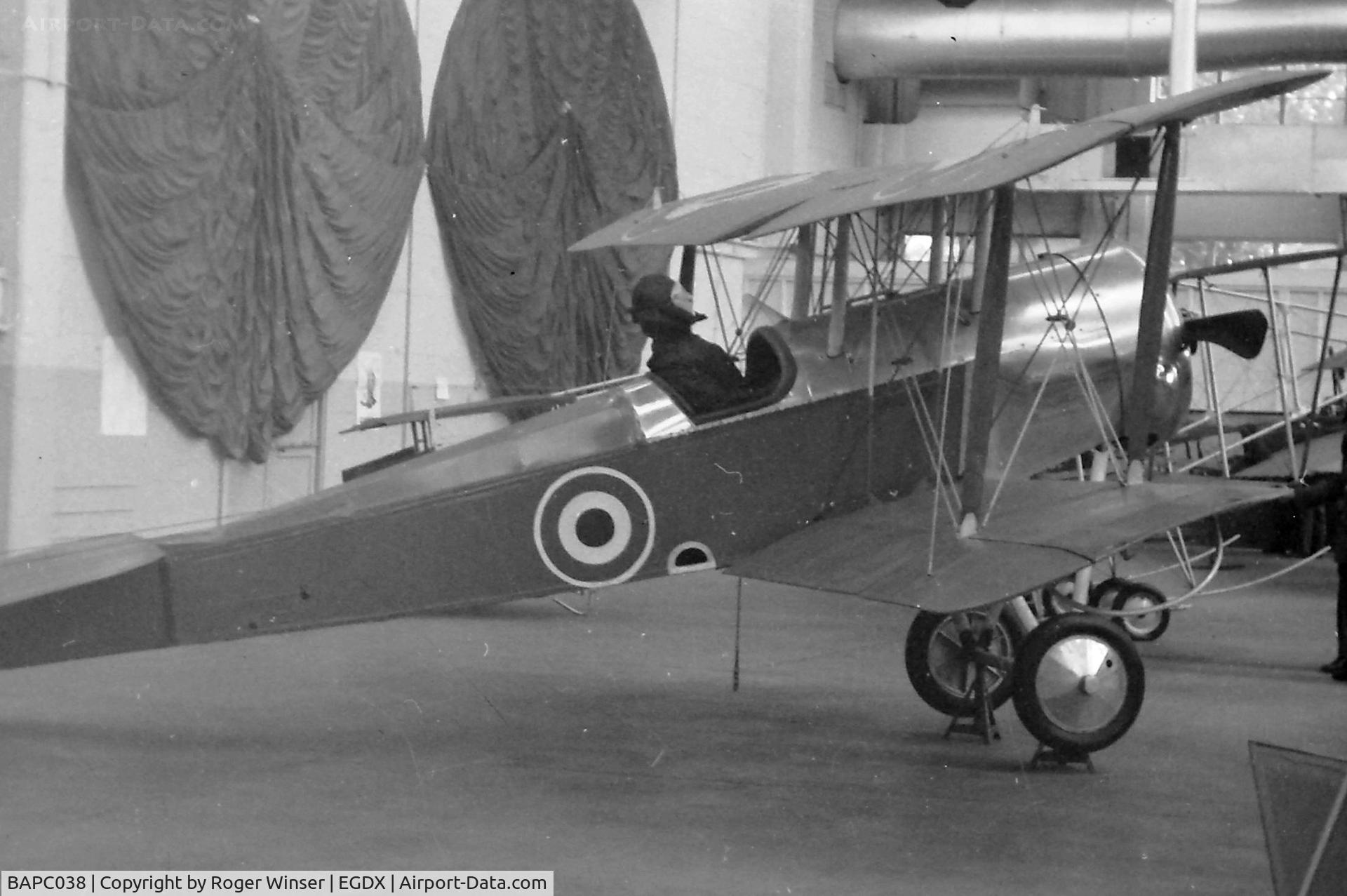 BAPC038, 1962 Bristol Scout D Replica C/N BAPC.038, Replica of the Scout aircraft operated by the RFC in 1915. The serial number A1742 is carried on the rudder (out of picture). Part of the RAF St Athan Historic Aircraft Collection mid-1970's.