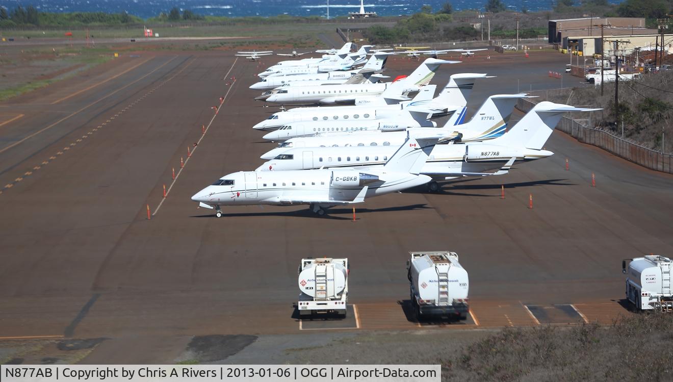 N877AB, 2005 Bombardier BD-700-1A10 Global Express XRS C/N 9167, Taken from a helicopter at the time of takeoff.