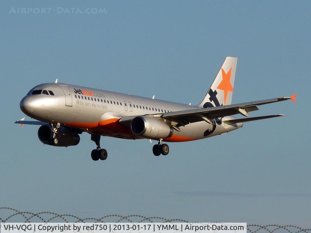 VH-VQG, 2006 Airbus A320-232 C/N 2787, VH-VQG over the fence approaching Rwy 34 at YMML