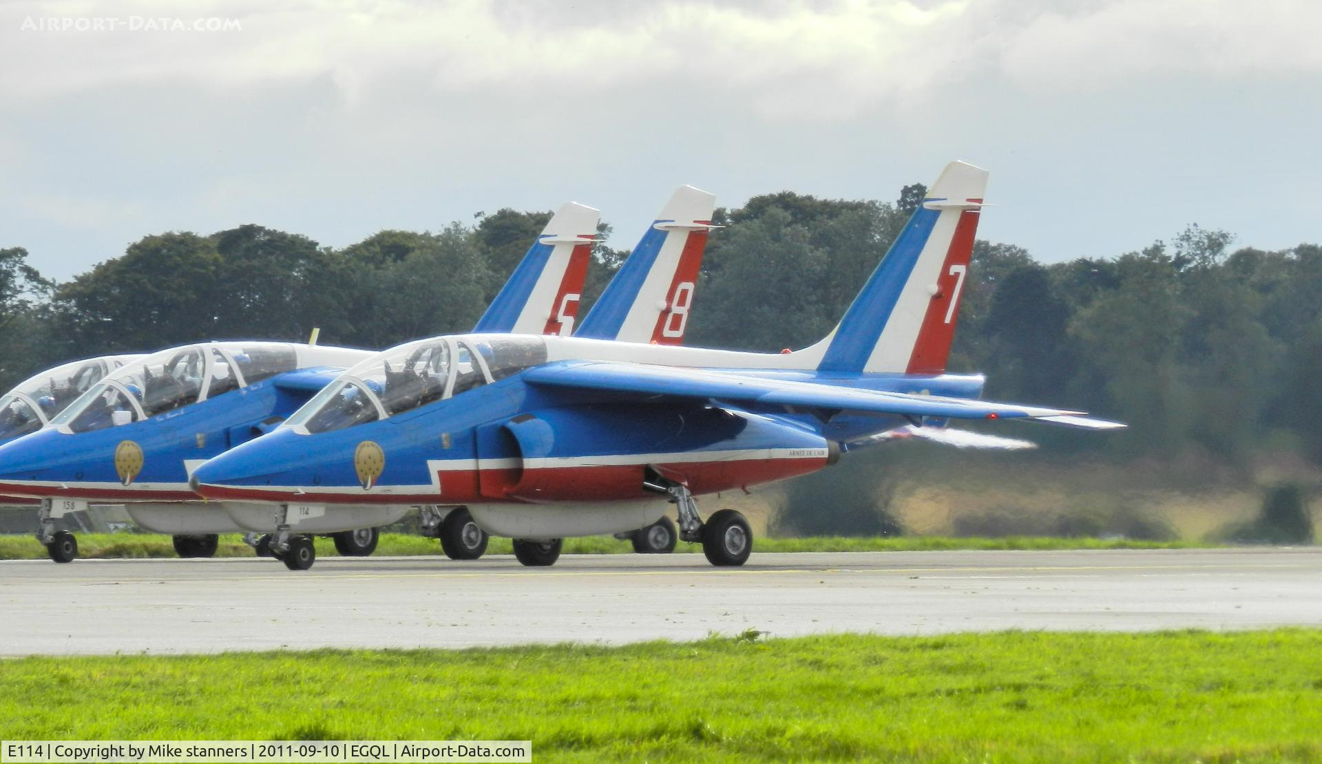 E114, Dassault-Dornier Alpha Jet E C/N E114, Patrouille de france Alphajets line up on runway 09 for take off at Leuchars airshow 2011