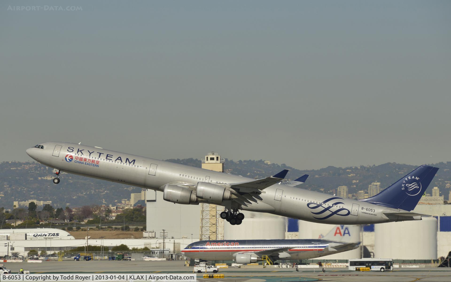 B-6053, 2004 Airbus A340-642 C/N 577, Departing LAX