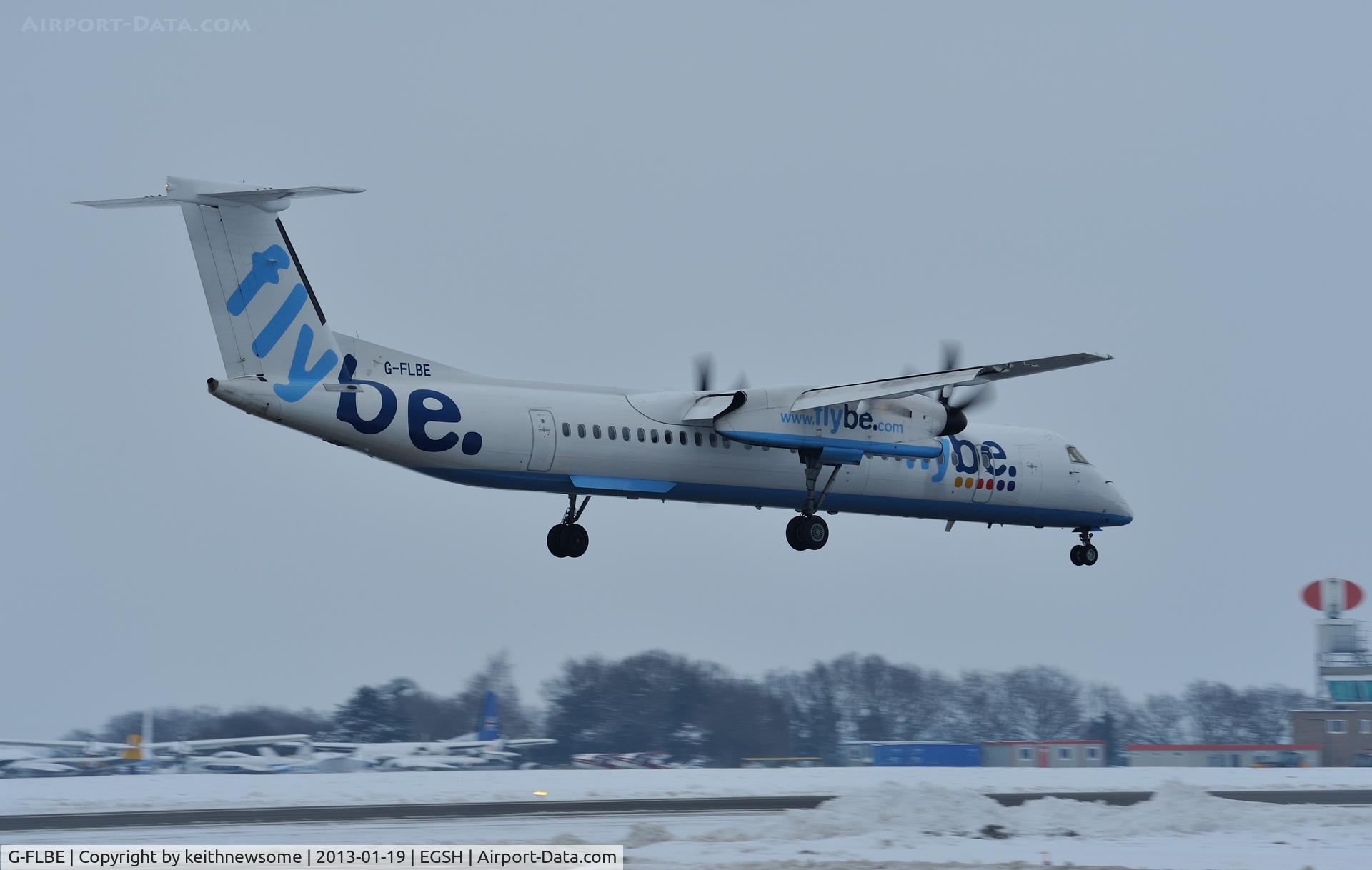 G-FLBE, 2009 De Havilland Canada DHC-8-402Q Dash 8 C/N 4261, Landing on a very cold day !
