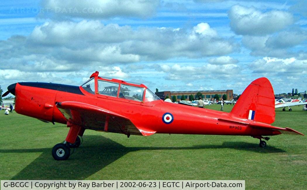 G-BCGC, 1952 De Havilland DHC-1 Chipmunk T.10 C/N C1/0776, De Havilland Canada DHC-1 Chipmunk 22 [C1/0776] Cranfield~G 23/06/2002. Wears its former military marks.
