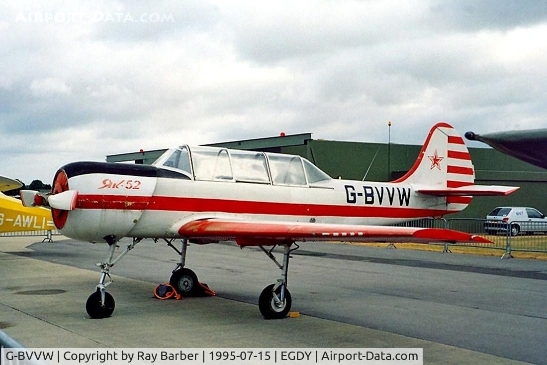 G-BVVW, 1984 Bacau Yak-52 C/N 844605, Yakovlev Yak-52 [844605] Yeovilton~G 15/07/1995