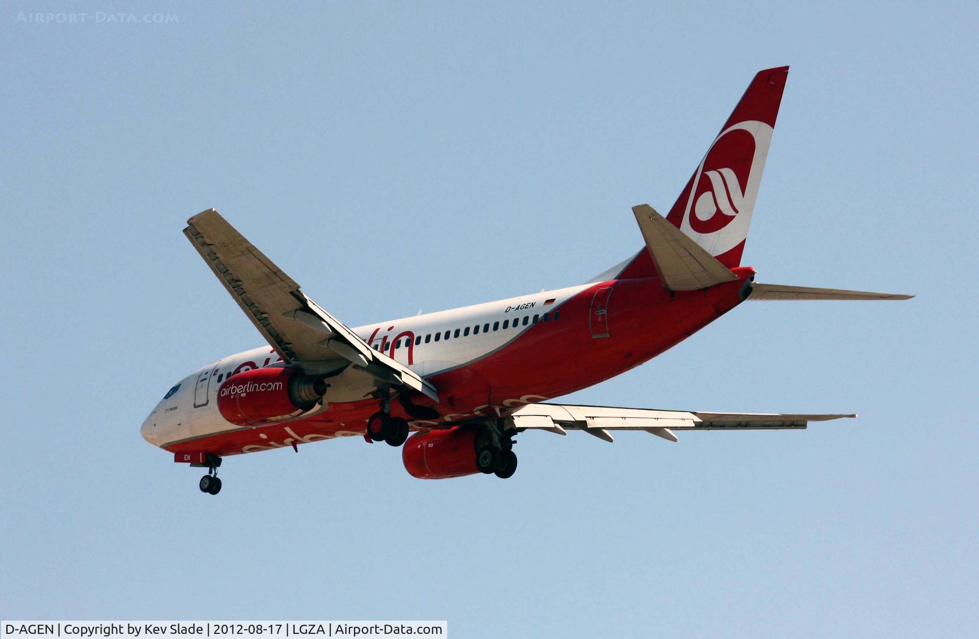 D-AGEN, 1998 Boeing 737-75B C/N 28100, Going over Kalamaki Beach.