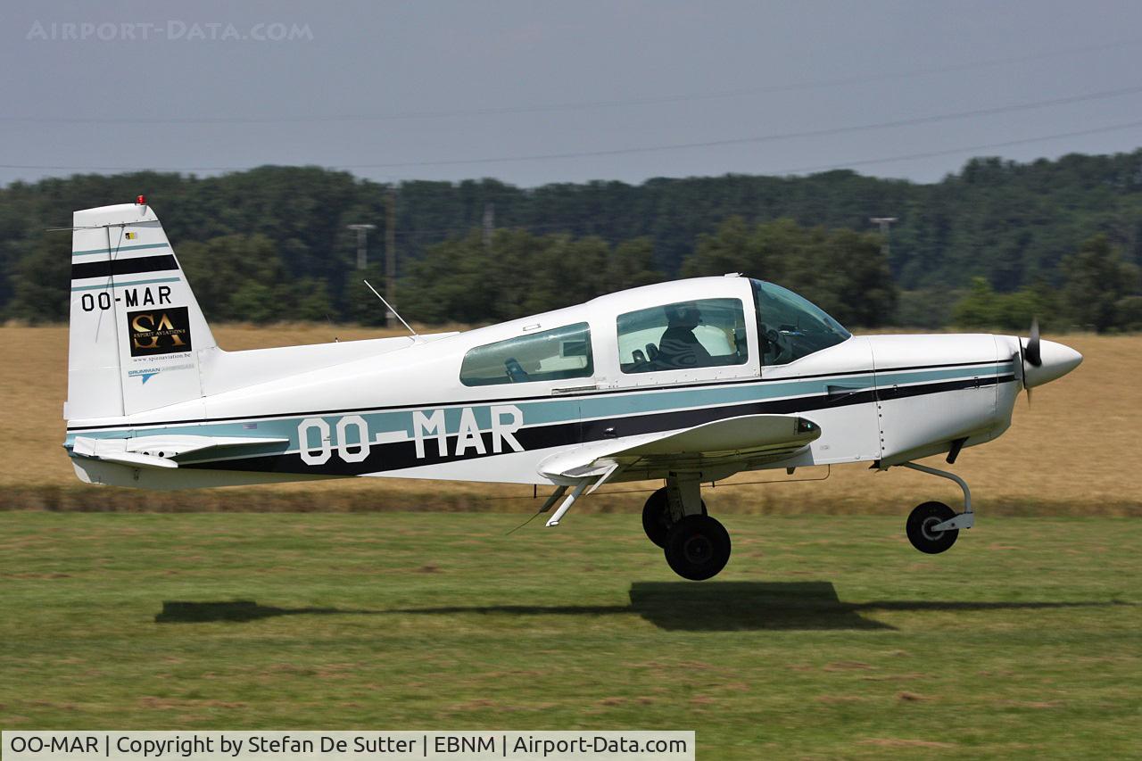 OO-MAR, 1973 Grumman American AA-5 Traveler C/N AA5-0424, Landing in Namur.