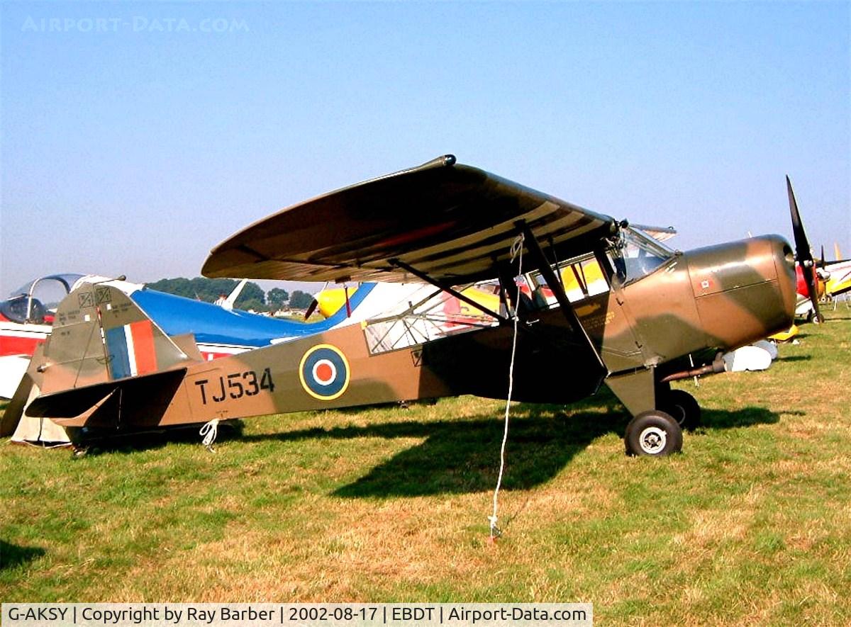 G-AKSY, 1944 Taylorcraft J Auster 5 C/N 1567, Auster AOP. 5 [1567] Schaffen-Diest~OO 17/08/2002. Wears former military marks.