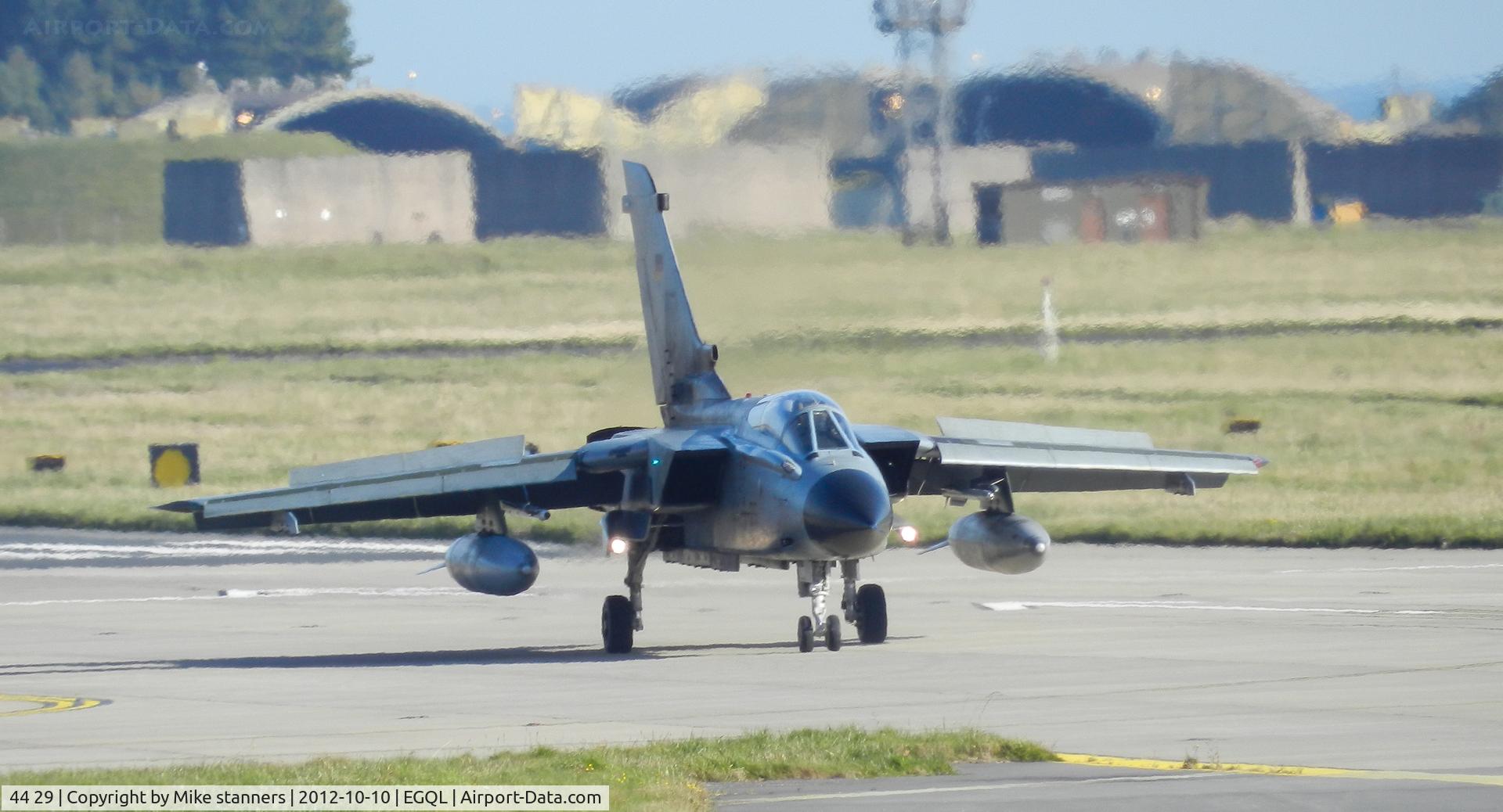 44 29, Panavia Tornado IDS C/N 327/GS090/4129, a JBG-33 Tornado arrives back at Leuchars after a joint warrior mission,in the back ground can be seen is the old 111sqn HAS Complex ,where all the German tornado's were housed during their 2 week deployment