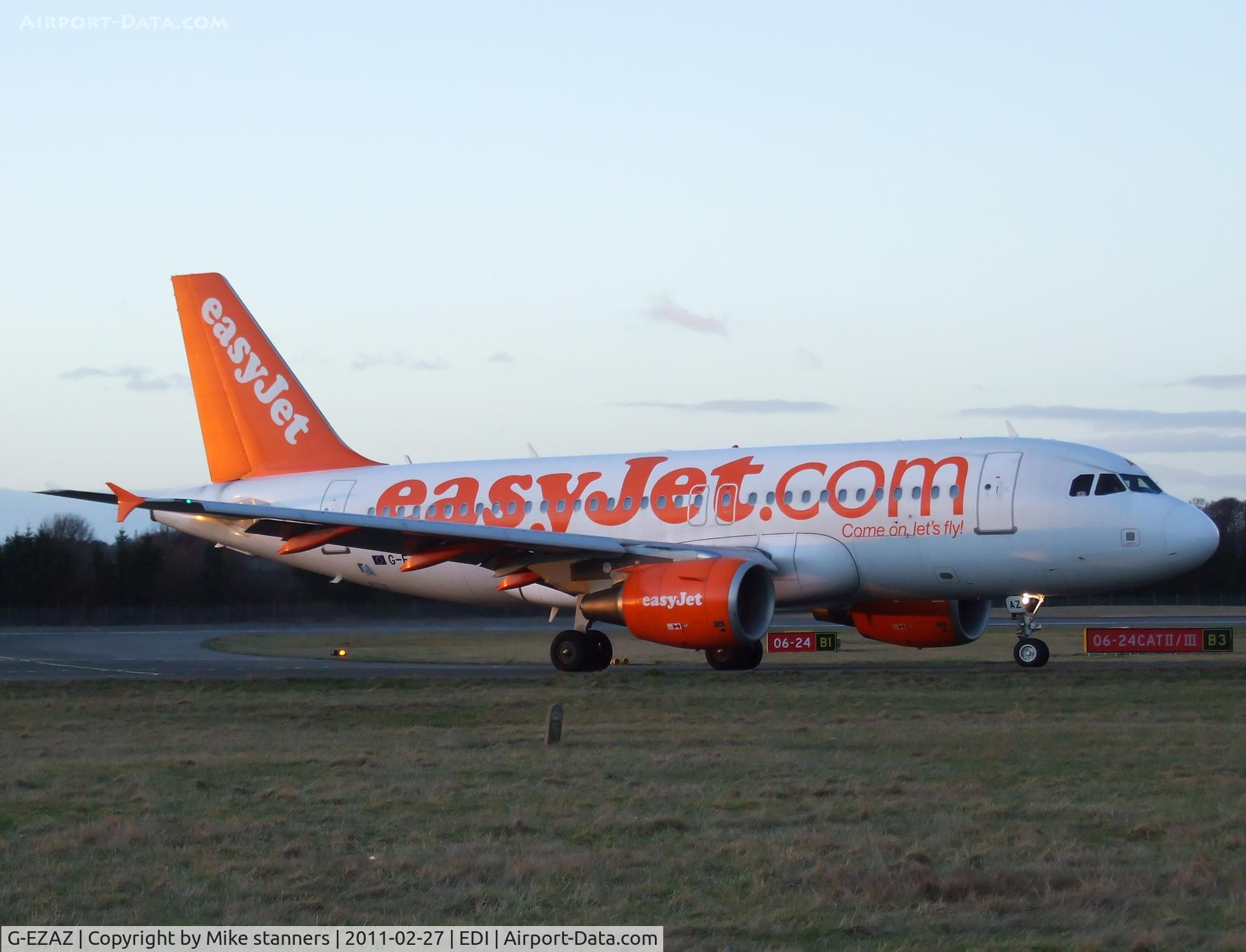 G-EZAZ, 2006 Airbus A319-111 C/N 2829, Easyjet A319 arrives at EDI In the last of the winter light