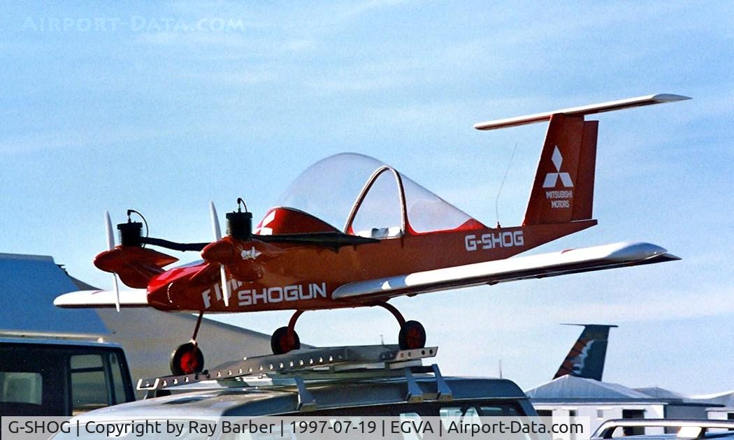 G-SHOG, 1984 Colomban MC-15 Cri-Cri (Cricket) C/N 001, Colomban MC-15 Cri-Cri [001] RAF Fairford~G 19/07/1997. This was supposed to be launched from the top of the car when the vehicle got up enough speed.