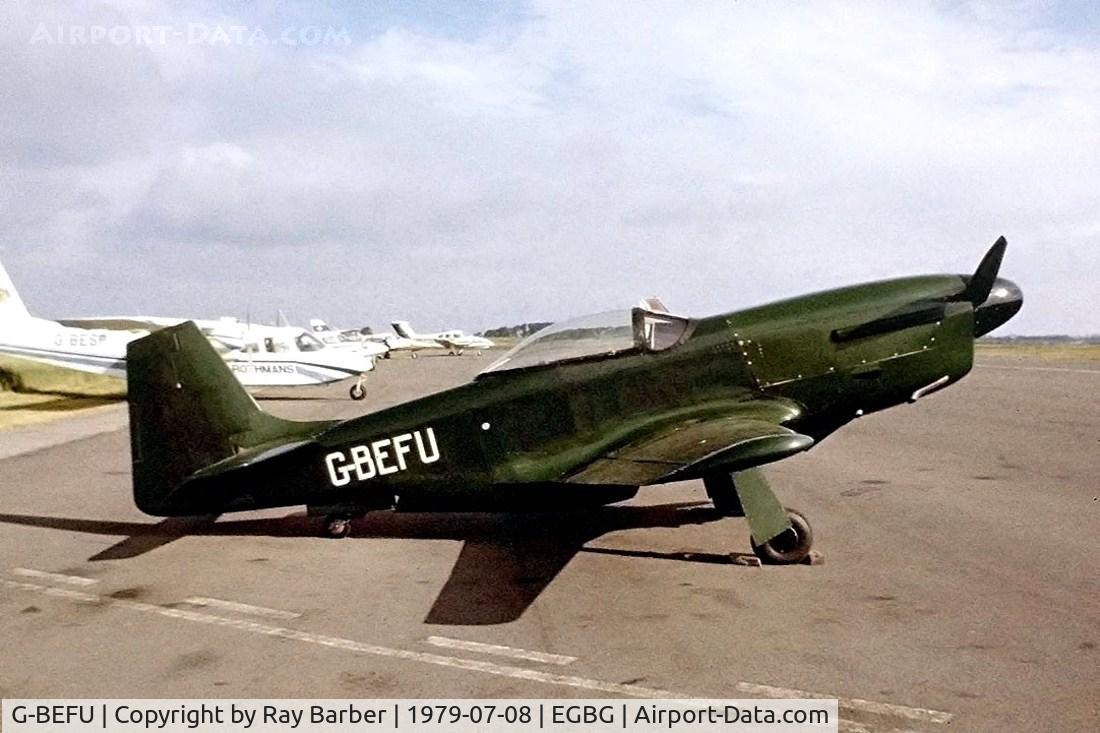 G-BEFU, 1978 Jurca MJ-7 Gnatsum (2/3 Scale P-51D Mustang) C/N PFA 006-10010, Jurca MJ.7 Gnatsum (2/3 Scale P-51D) [PFA 006-10010] Leicester~G 08/07/1979. Image taken from a slide.This was written off at Barton~UK in 1983