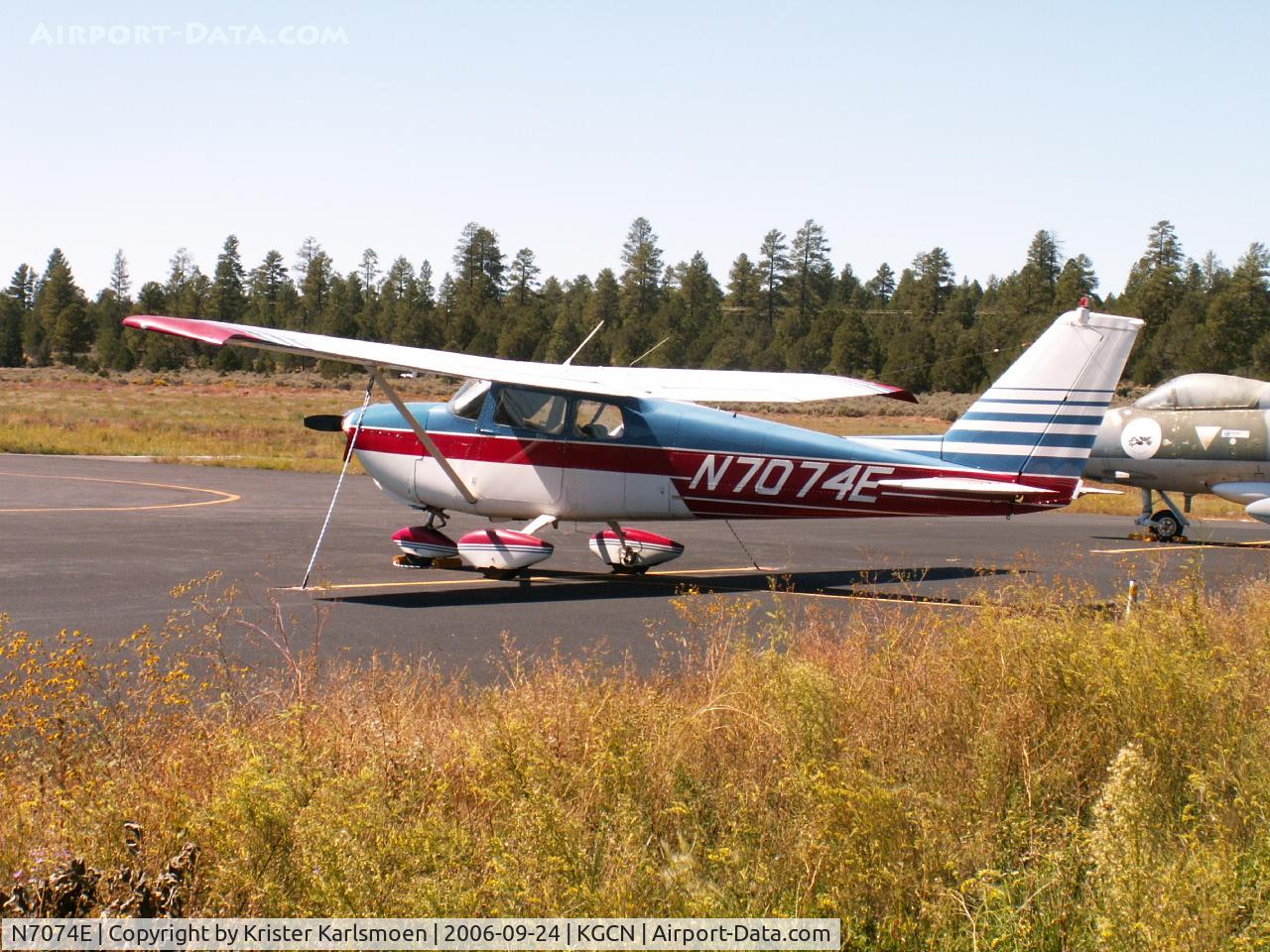 N7074E, 1960 Cessna 175A Skylark C/N 56574, Parked at Grand Canyon.