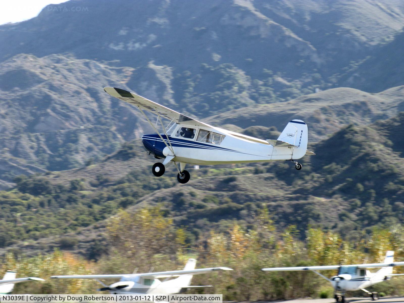 N3039E, 1946 Aeronca 7AC Champion C/N 7AC-6625, 1946 Aeronca 7AC CHAMPION, Continental O-200 100 Hp per STC, climbout after touch & go Rwy 04R grass