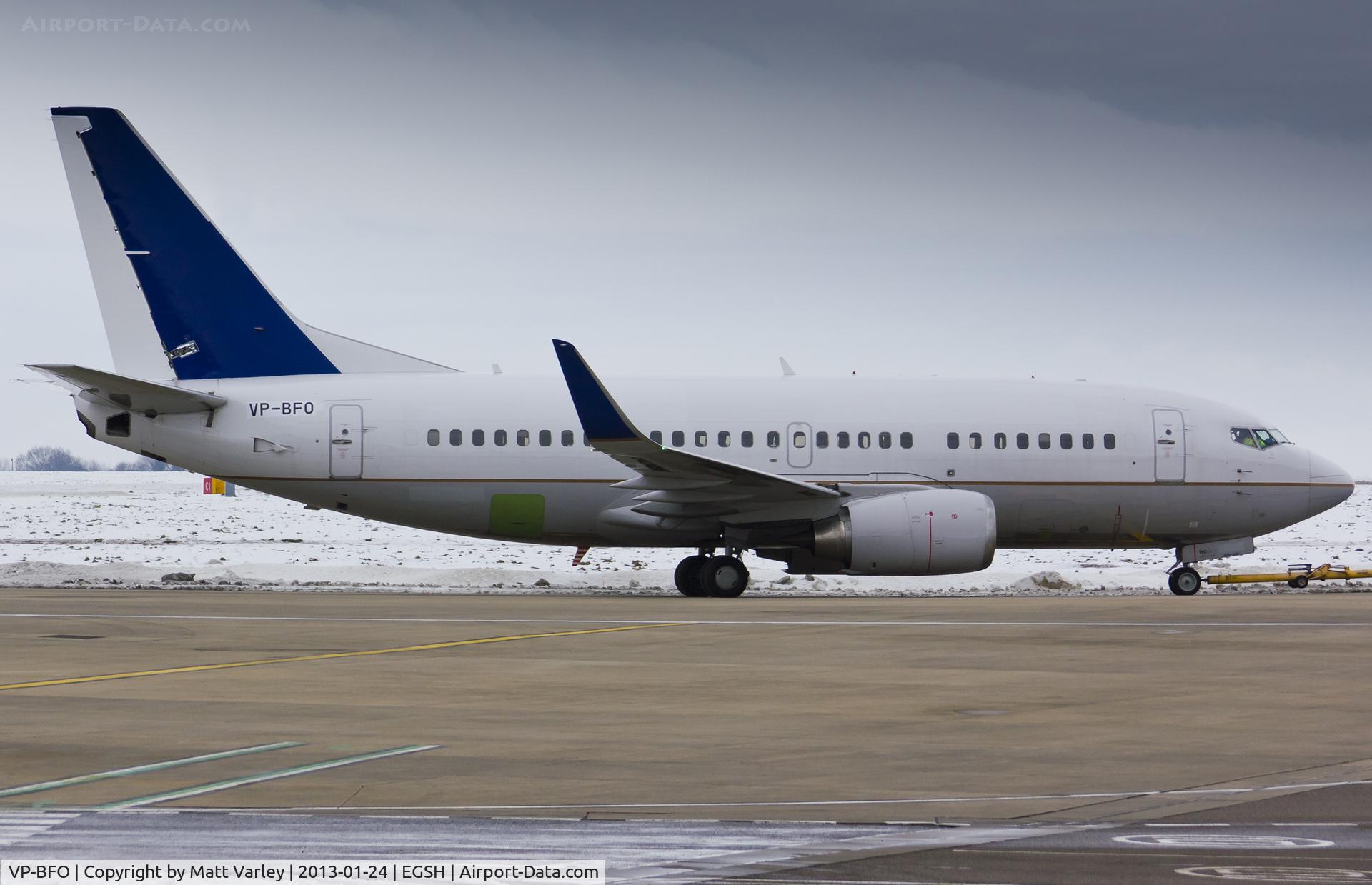 VP-BFO, 1994 Boeing 737-524 C/N 27319, Being towed to the Eastern apron after engine runs.
