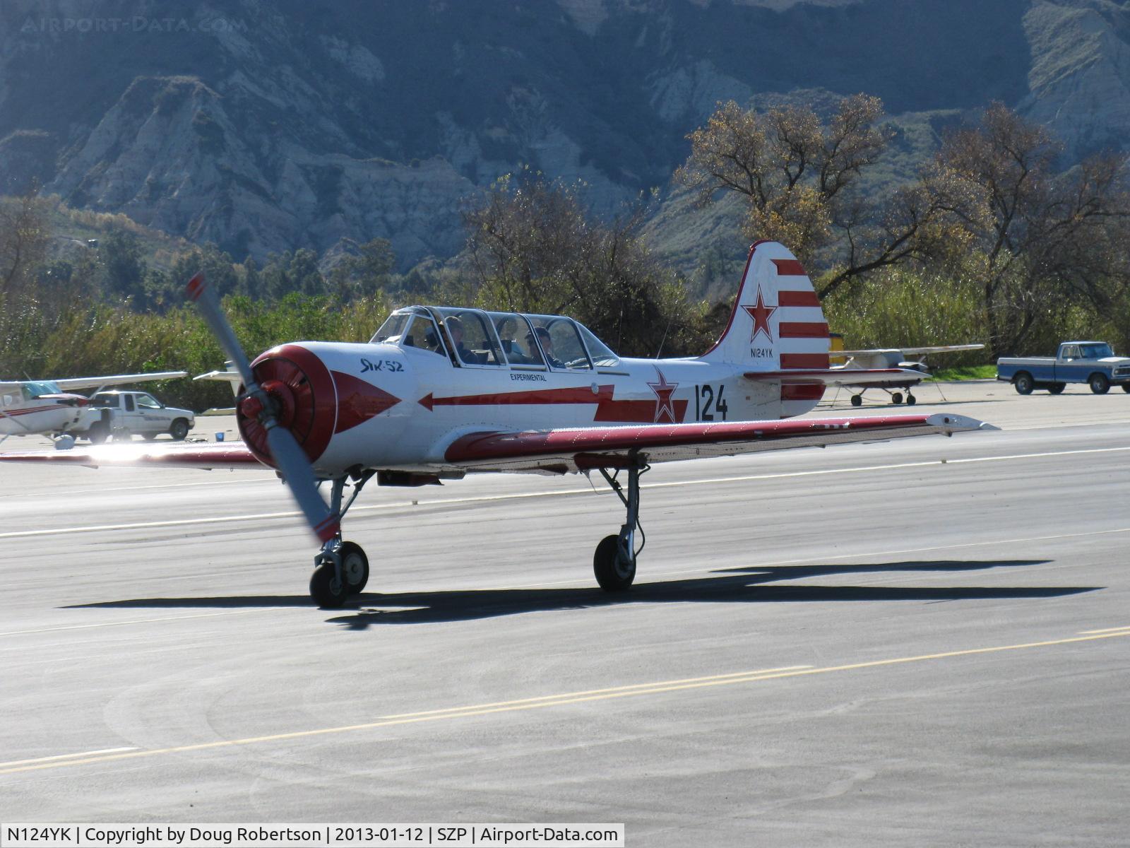 N124YK, 1984 Yakovlev Yak-52 C/N 844804, 1984 Intreprinderea de Avioane Bacau-Romania (Yakovlev) YAK 52, Vedeneev MP-14P 9 cylinder radial 360 Hp, taxi to Rwy 22