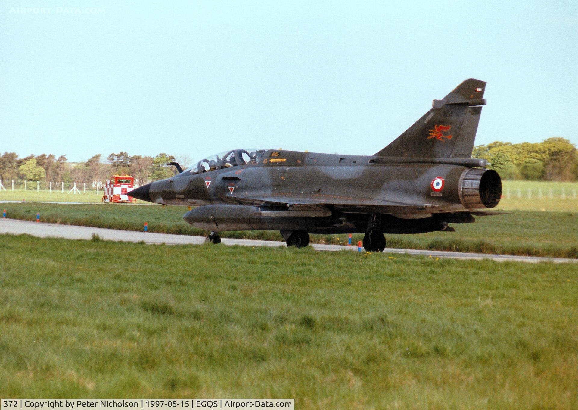 372, Dassault Mirage 2000N C/N 386, French Air Force Mirage 2000N of EC 02.004 taxying to Runway 05 at RAF Lossiemouth in the Summer of 1997.